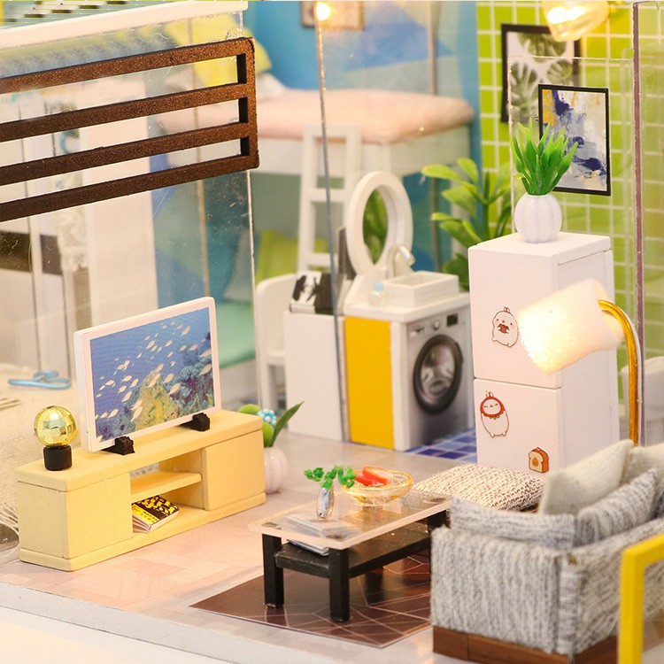 Mô hình nhà DIY Doll House Simple Life Kèm Mica Chống bụi, Bộ dụng cụ và Keo dán