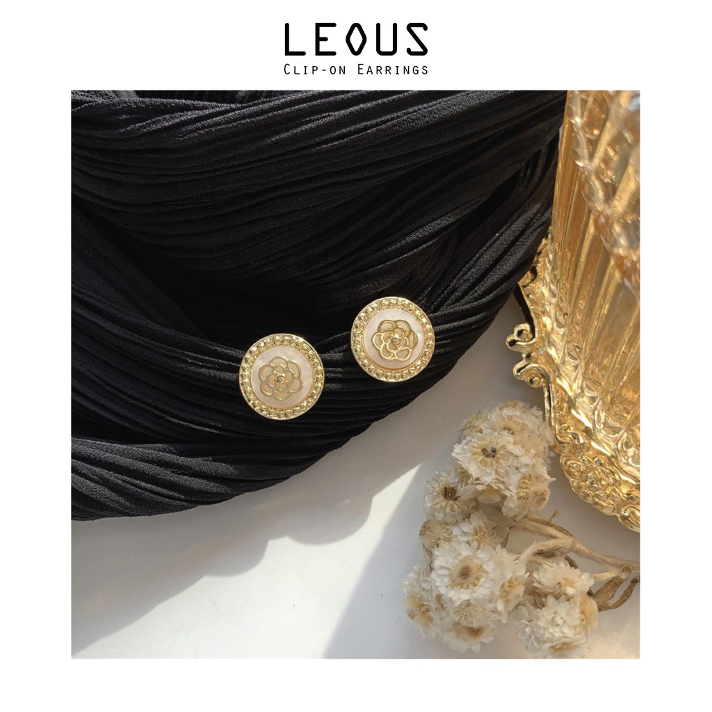 Khuyên tai kẹp không bấm lỗ chốt cố định K139 bằng hợp kim mạ vàng hình tròn bông hoa dáng ngắn Leous Accessories