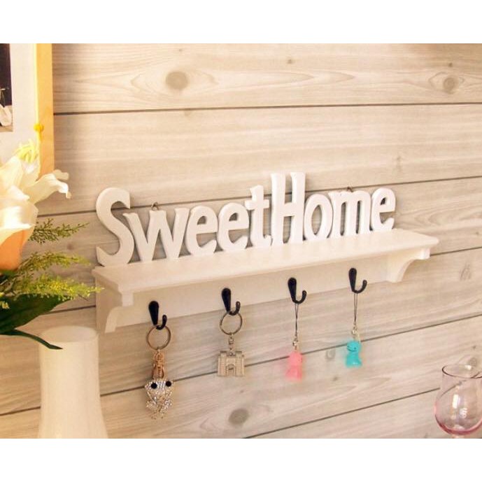 Kệ gỗ treo chìa khoá và trang trí Sweet Home