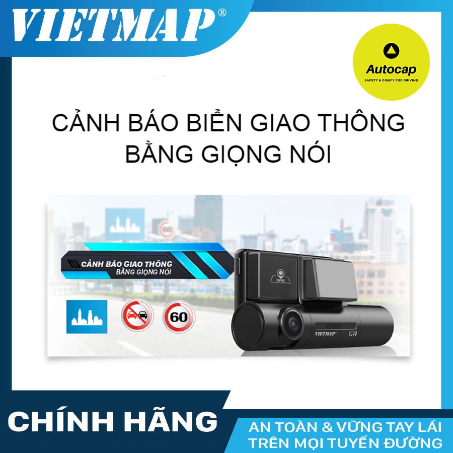 Camera hành trình ô tô VIETMAP R1 ghi hình trước sau, có hồng ngoại, màn cảm ứng Wifi GPS cảnh bảo tốc độ - KM thẻ nhớ