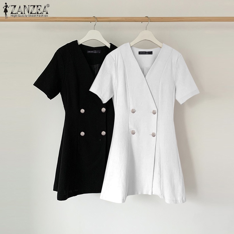 Đầm Zanzea tay ngắn cổ chữ V phong cách Hàn Quốc quyến rũ dành cho nữ