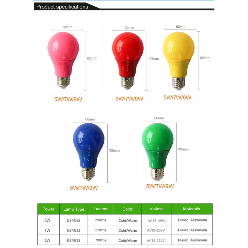 Bóng Đèn Led E27 7W 9W Nhiều Màu Sắc Đa Dạng Trang Trí Nhà Cửa