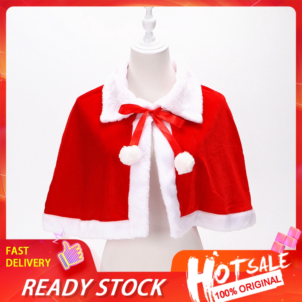 Áo choàng cổ bẻ đính quả bông và nơ phong cách giáng sinh dành cho trẻ em và người lớn
 | BigBuy360 - bigbuy360.vn