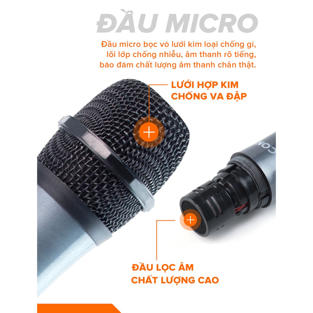 Micro không dây COK ST-106 [1 đầu thu tương thích 1 micro, phù hợp mọi loa kéo & amply có cổng Mic 6.5] BH 6 tháng