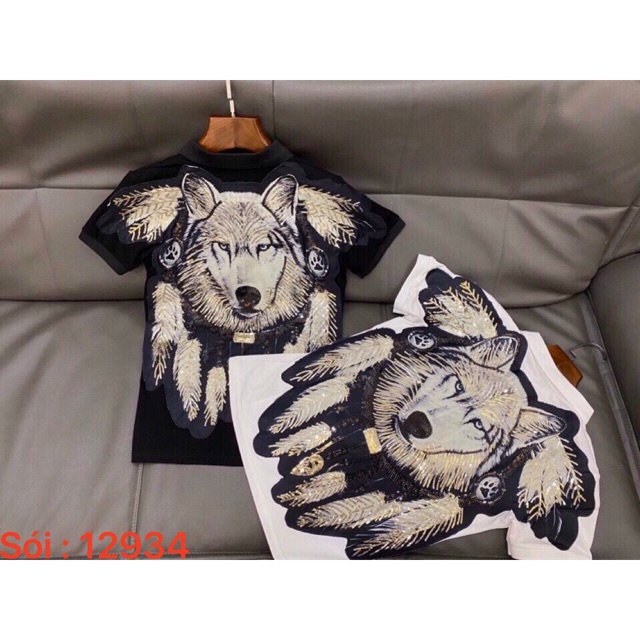 Polo sói thêu kim sa cực chất- áo cộc thêu hình sói