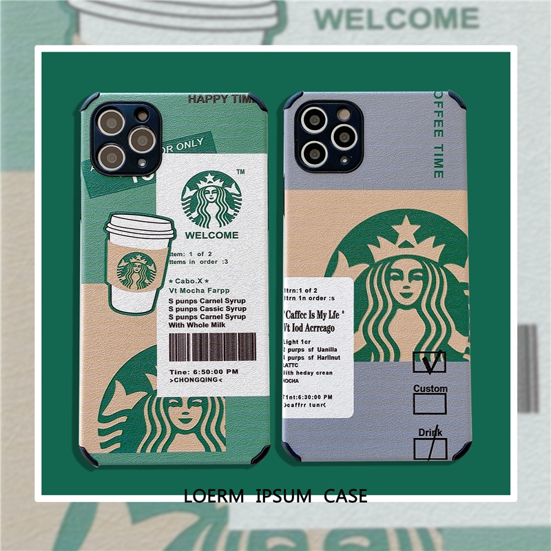 Ốp Điện Thoại Da Pu Mềm In Hình Starbucks Bảo Vệ Ống Kính Máy Ảnh Cho Iphone 12 11 Pro Max X Xs Xr Xsmax 7 8 Plus