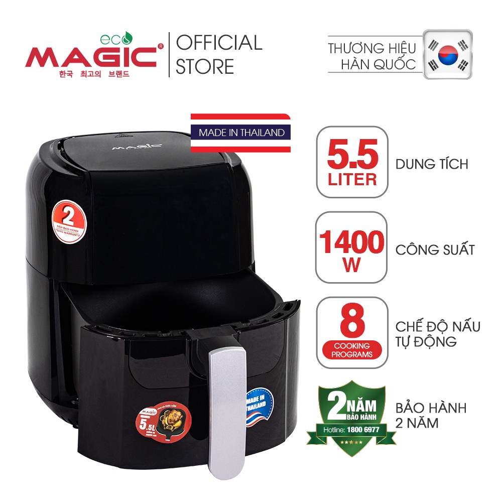 Nồi chiên không dầu điện tử Magic Eco AC102 MADE IN THAILAND 5.5L,chiên nướng nguyên con gà 1.5kg,bảo hành chính hãng