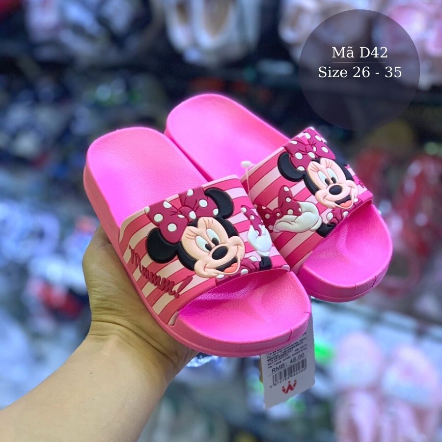 Dép lê cho bé Babyhattieu D42 Mickey Model 2022, Dép bé gái quai ngang đi trong nhà chống trơn trượt chính hãng