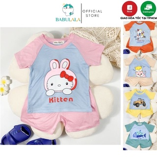 Bộ Minky Mom Cộc Tay Cho Bé Gái Trai Vải Thun Lạnh 8-18kg-Đồ Bộ Cho Bé Hình Thỏ,Mèo Kitty,Cá,Xe Tải-Babulala