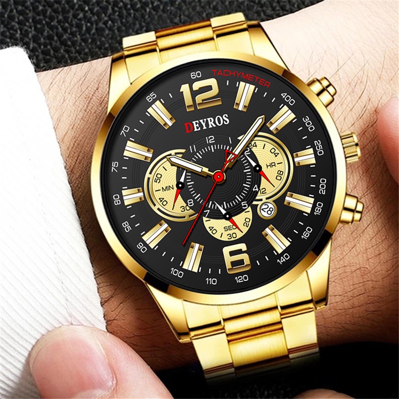 Đồng hồ nam chính hãng sang trọng DEYROS DS1611 dây thép không gỉ có lịch ngày