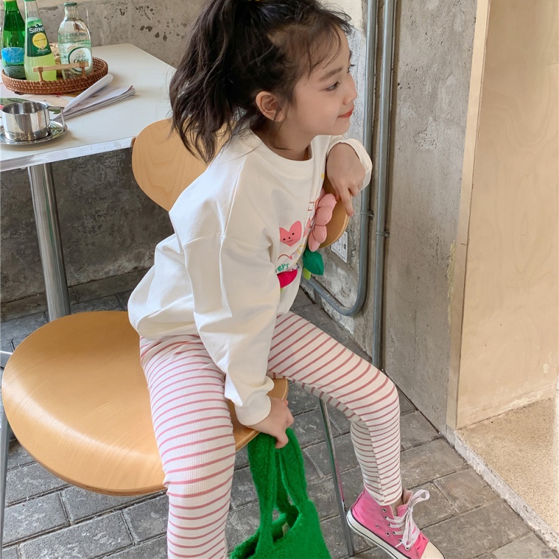 Quần Legging Cotton Kẻ Sọc Phong Cách Hàn Quốc Cho Bé Gái