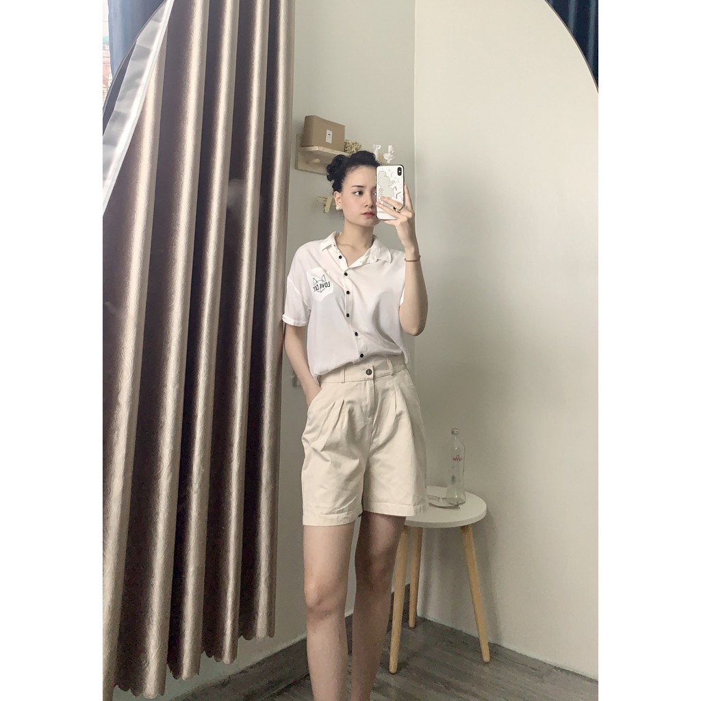 QUẦN SHORT KAKI CẠP CAO MÀU BE  SIZE L, [QN64] - 2&T WEAR, 2HAND, SECONHAND,SI TUYỂN CHỌN NHẬT HÀN