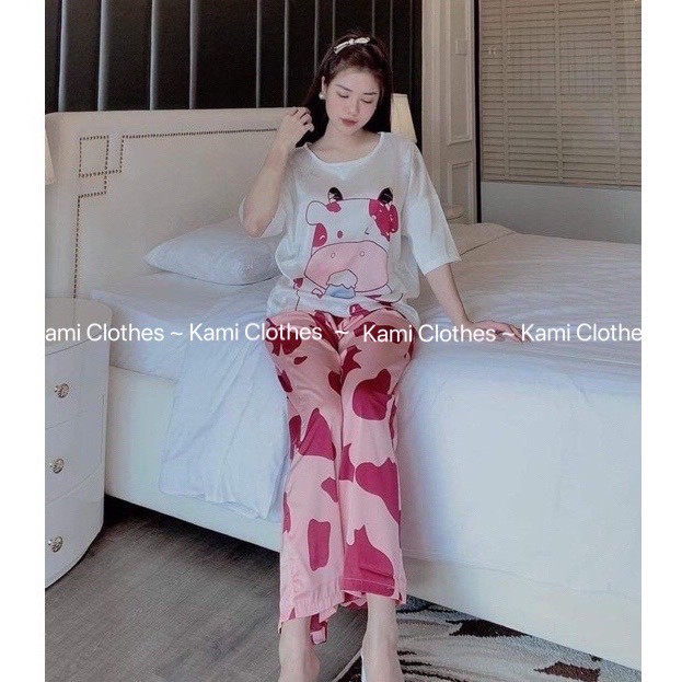 Bộ ngủ nữ hình bò sữa ngắn tay mix quần dài hàng cao cấp, set ngủ nữ - KAMI Clothes | BigBuy360 - bigbuy360.vn