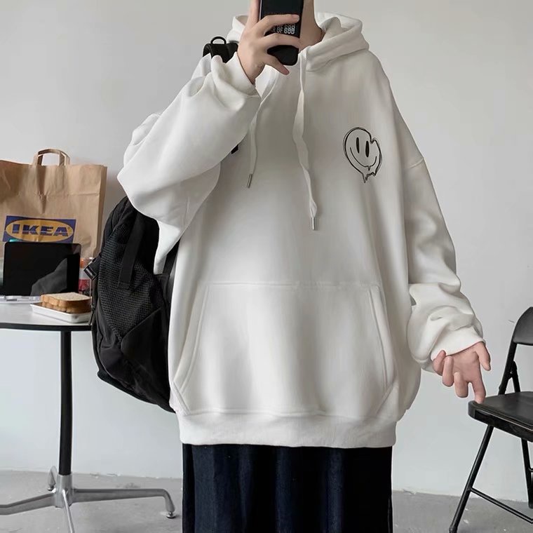 Áo hoodie dáng rộng thoải mái họa tiết mặt cười phong cách Hàn Quốc thời trang mùa đông 5 màu size M-5XL