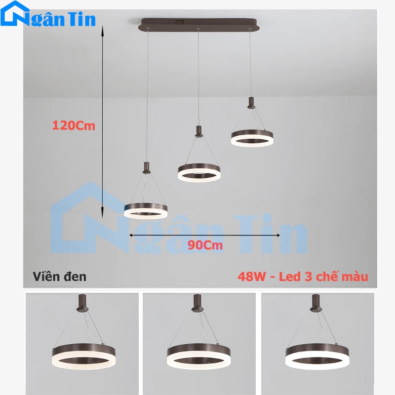 Đèn thả trần 3 vòng led 30-30-30 trang trí phòng khách bàn ăn tích hợp Led 3 chế độ màu THH821 Ngân Tin (Tặng kèm remote