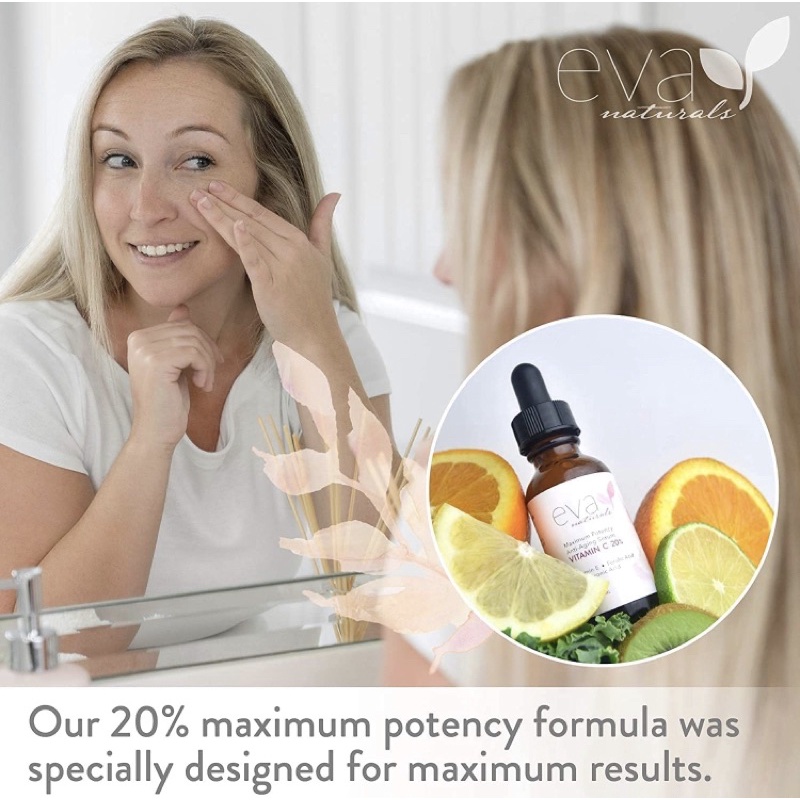 Serum vitamin C làm sáng da, mờ thâm chống lão hoá Eva Naturals 20% Vitamin C 30ml USA