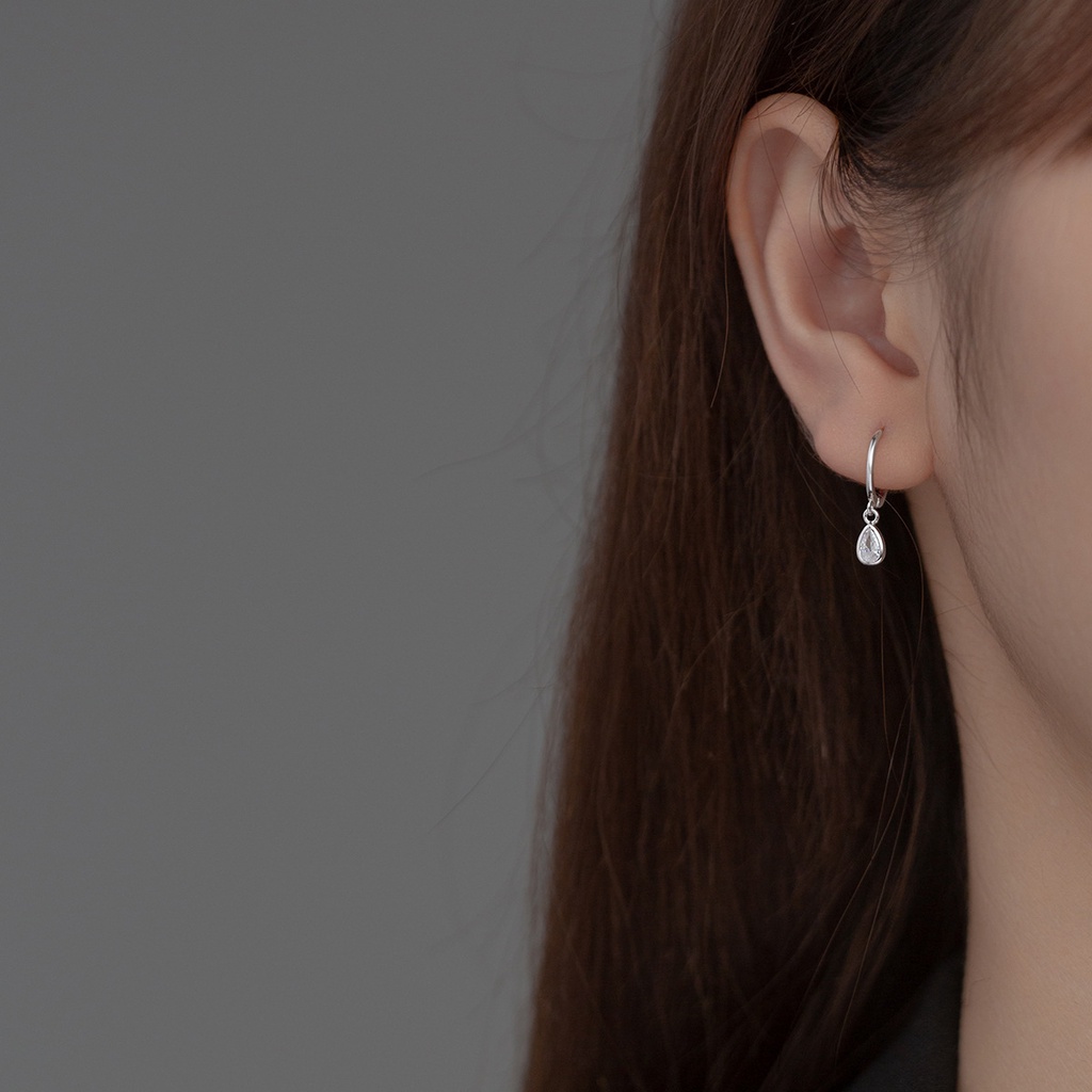 Bông Tai Mạ Bạc 925 Hình Giọt Nước Đính Đá Zircon Phong Cách Hàn Quốc Ngọt Ngào Cho Nữ