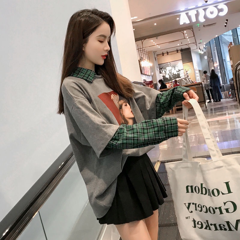 Áo Hoodie Dài Tay Giả Hai Lớp Mới Cho Nữ