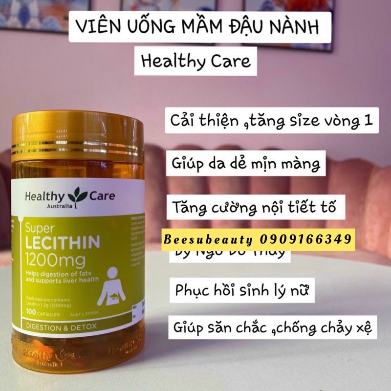 Mầm đậu nành Healthy Care Super Lecithin 1200mg 100 viên chính hãng Úc