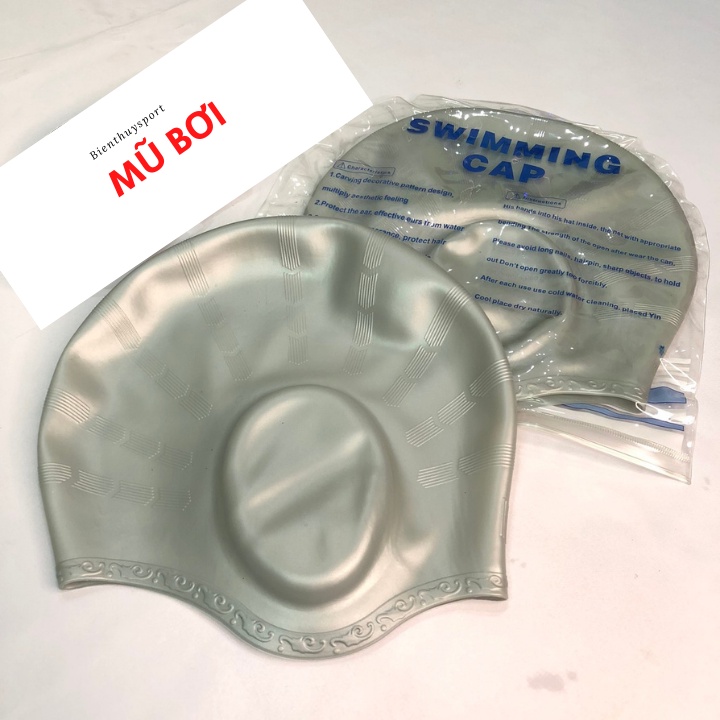 Mũ Bơi-Nón Bơi Cao Câp Silicon Trùm Tai Bơi Lội, Tắm Biển