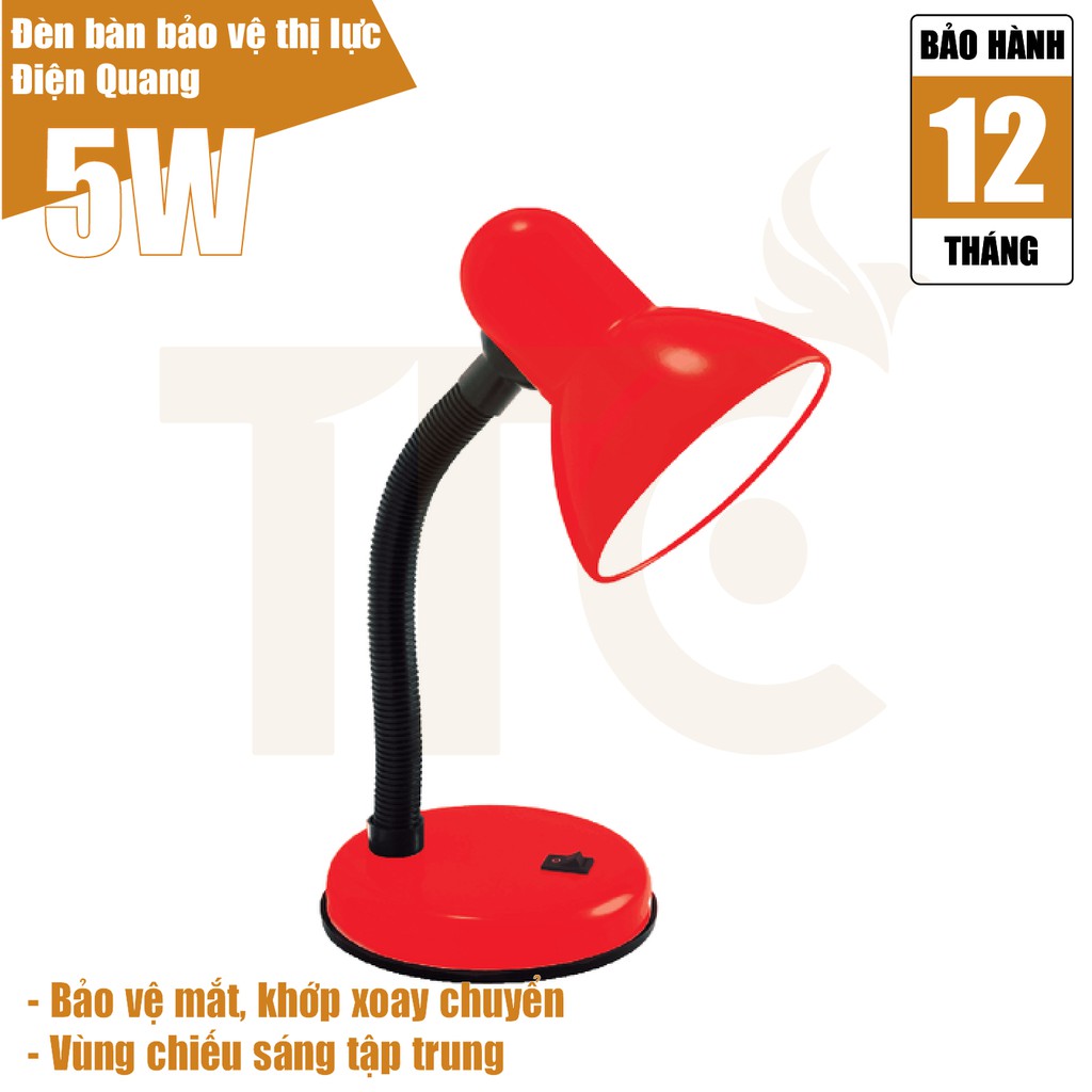 Đèn bàn Điện Quang chóa sắt, đỏ đen, có bóng CHO BÉ VỪA HỌC VỪA CHƠI [Bảo Hành 12 tháng]