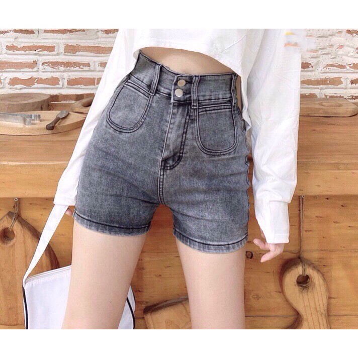Quần short jean nữ Big Size lưng cao trên rốn, co dãn mạnh, lưng 2 nút phom rộng rãi dành cho người béo 60kg~90kg 3516