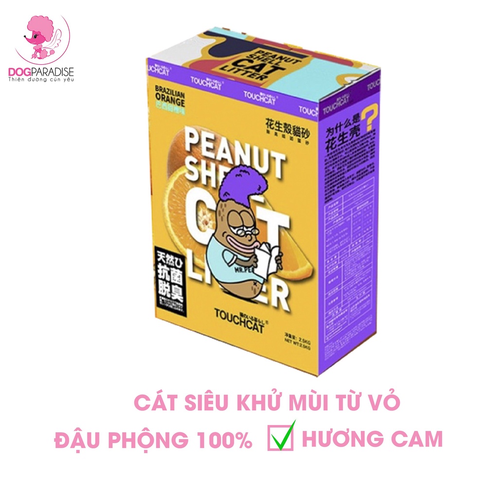 Cát vệ sinh cho mèo hữu cơ từ vỏ đậu phộng 3 loại hương 2,5kg Touchcat - Dog Paradise