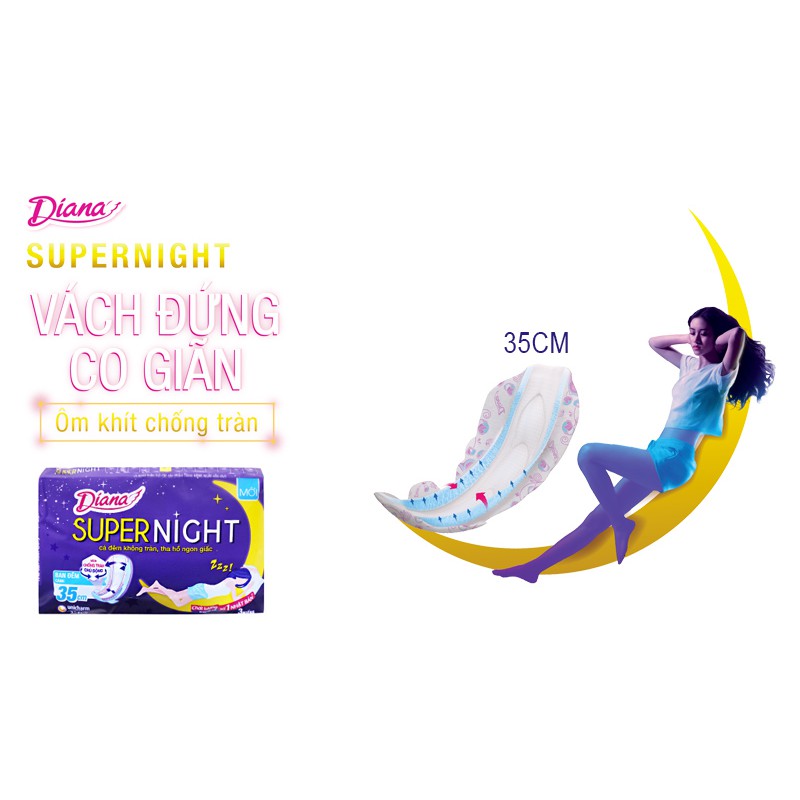 Băng vệ sinh ban đêm Diana Super Night chống tràn 3 miếng 35cm