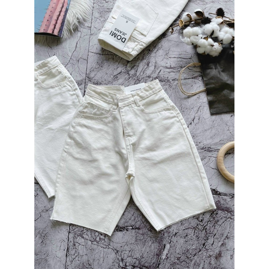 Quần jean ngố nữ trắng, quần lửng không co dãn, chất jean denim bền màu cực đẹp William - AT101