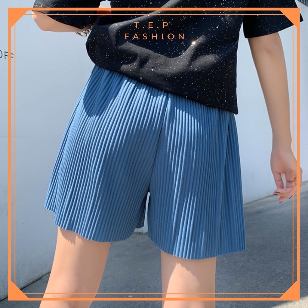 [8 MÀU] Quần Đùi Ngố CULLOTES Tăm Xếp Ly Ống Rộng Cạp Cao Chun Co Dãn 4 Chiều Freezise 63kg Tep Fashion - QD005