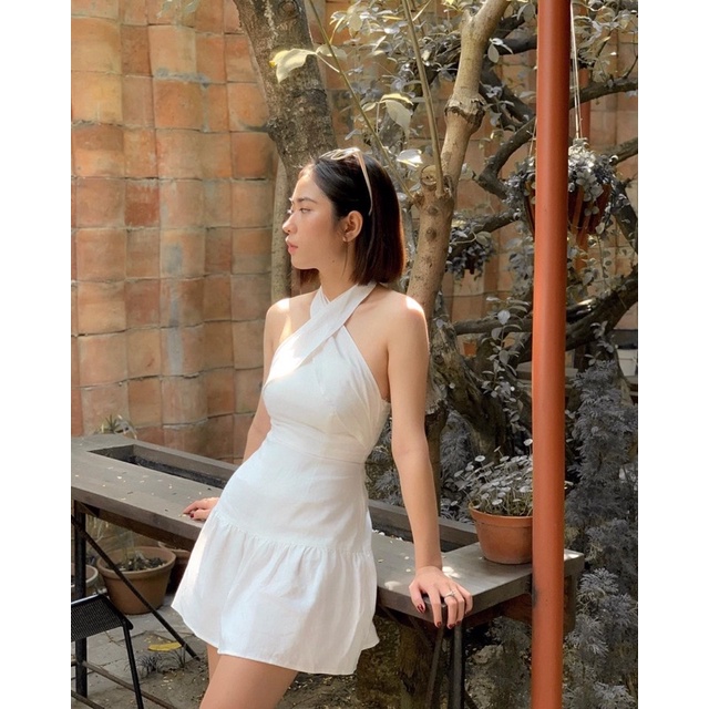 Đầm linen mini chéo ngực