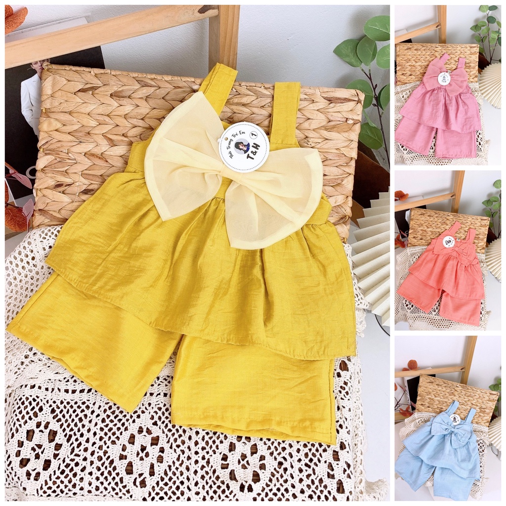 SET44 - Bộ bé gái, bộ đũi bé gái mùa hè, 2 dây nơ ngực cho bé từ 8-18kg