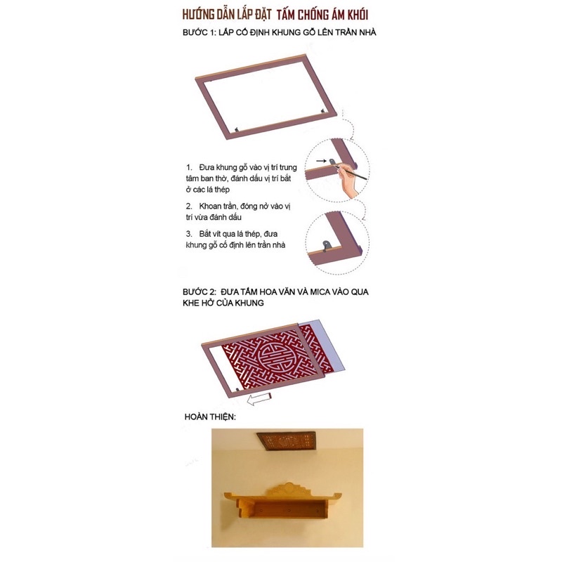 Tấm Chống Ám Khói Bàn Thờ màu nâu gỗ MDF Thái Lan chống ẩm 61x41cm