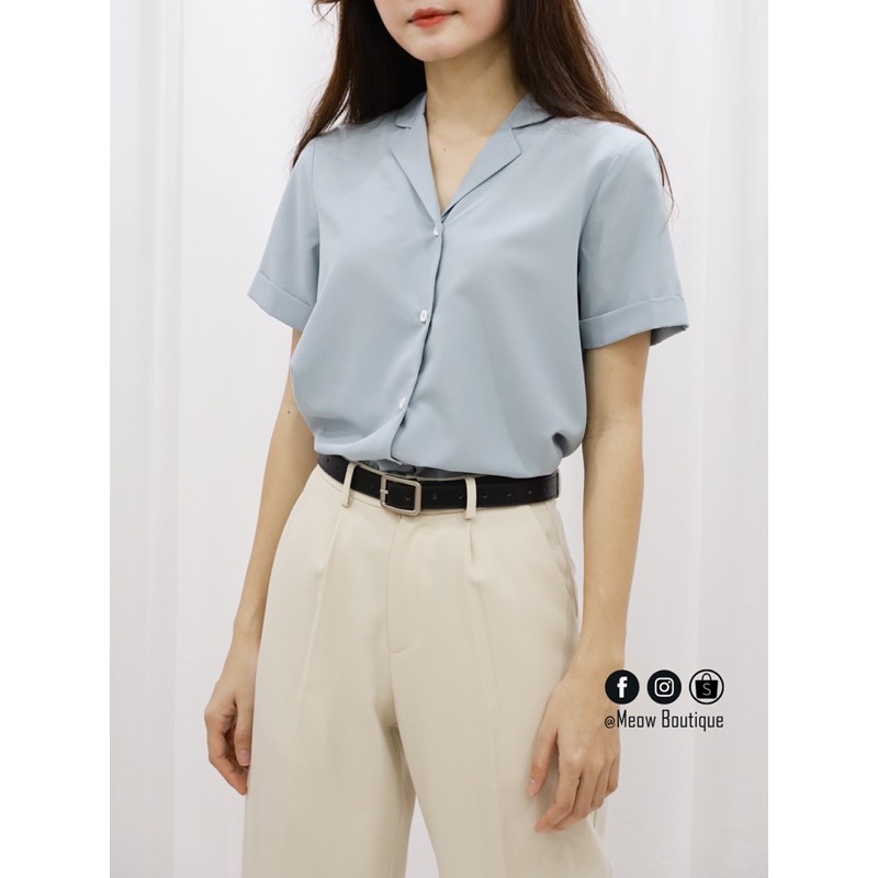[Hình thật tự chụp] Sơ Mi Trắng Nữ Công Sở Tay Ngắn Meow Boutique | BigBuy360 - bigbuy360.vn