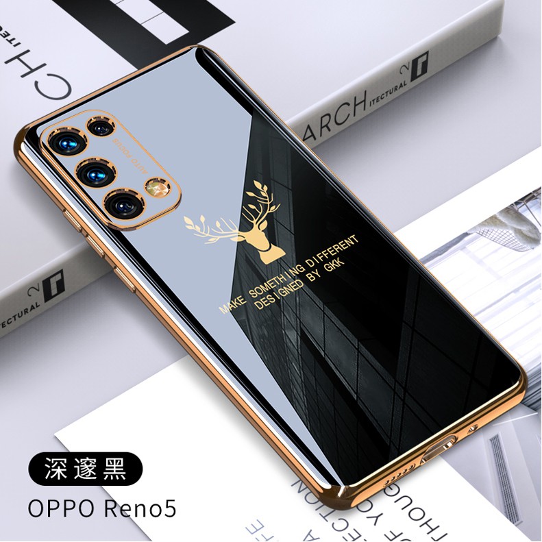 Ốp điện thoại mạ sáng bóng họa tiết đầu hươu thời trang cho OPPO RENO 5 5G
