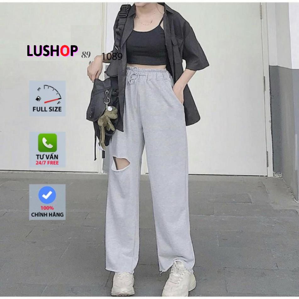 Quần ống rộng nữ ống rộng cạp chun quần ống rộng lưng thun quần nỉ da cá  Unisex Lushop89 | BigBuy360 - bigbuy360.vn