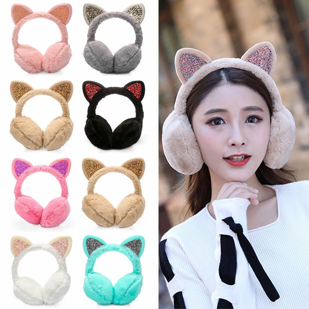 Chụp Tai Giữ Ấm Đính Kim Sa Thời Tiết Mùa Đông Cho Nữ