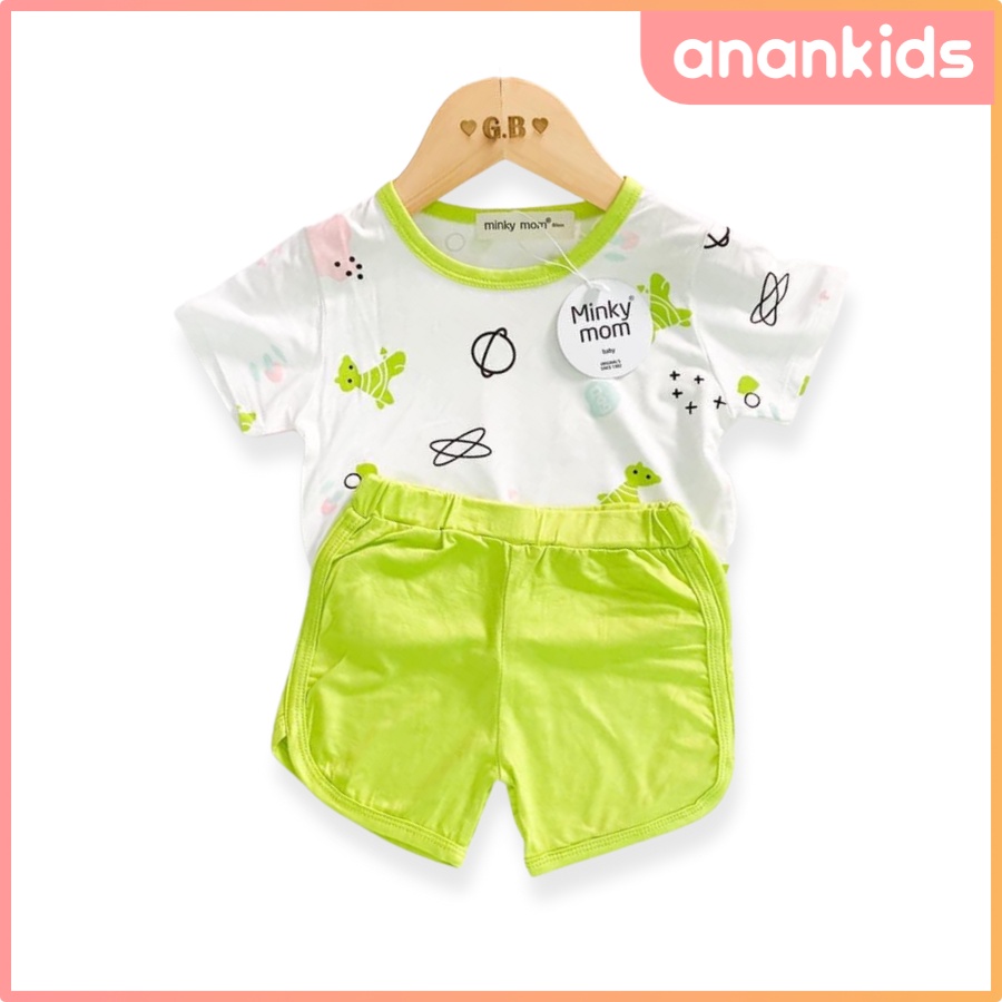 Bộ Thun Lạnh Cộc Tay Cho Bé Trai Bé Gái 8-19kg -TN-IN38 Áo Phối Viền Lạ Mắt Chất Vải Thoáng Mát