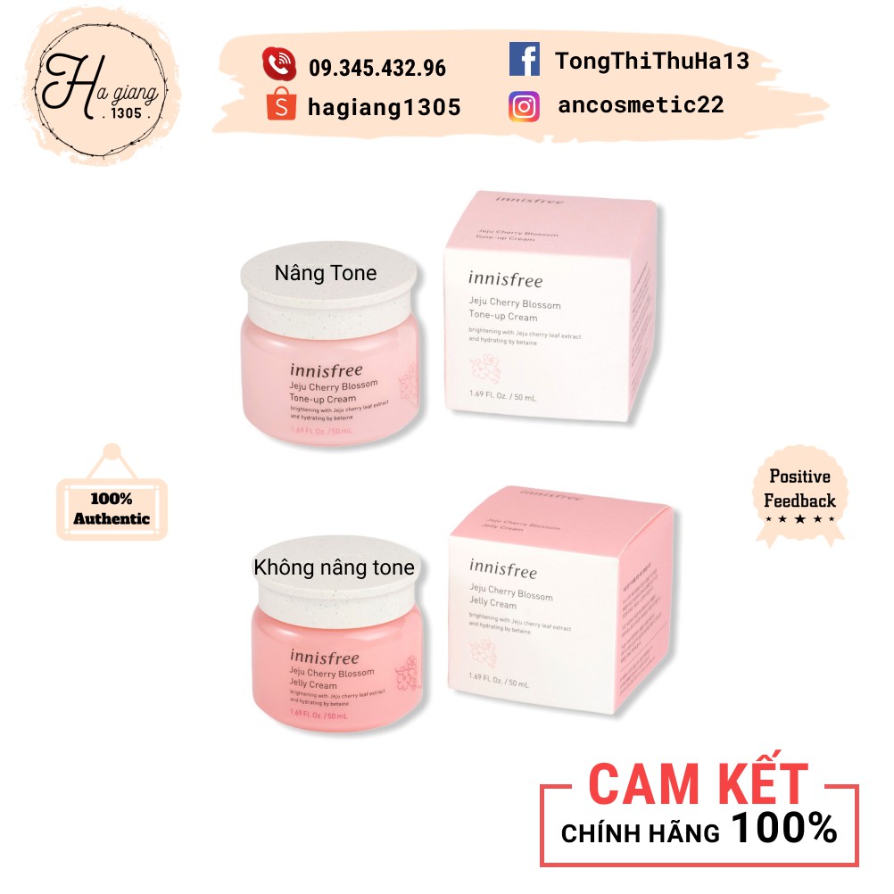 Kem Dưỡng Trắng Da Innisfree Jeju Cherry Blossom Tone Up - Jelly Cream (50ml), Kem dưỡng trắng da hoa anh đào Innisfree