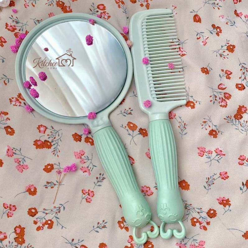 Set Gương Lược Nhựa Nhỏ, Gương Lược Cầm Tay 3 Màu Phù Hợp Để Decor