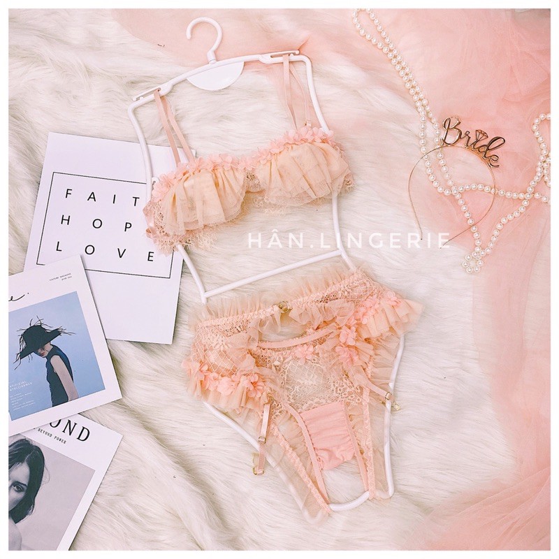 Bộ ren bánh bèo màu Hồng cam xinh xắn (Ảnh thật - có giao Hoả tốc ) | BigBuy360 - bigbuy360.vn