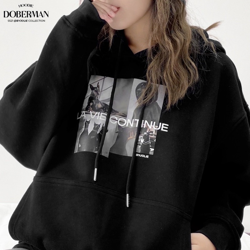 Hoodie nỉ bông Doberman Byjolie form suông | BigBuy360 - bigbuy360.vn