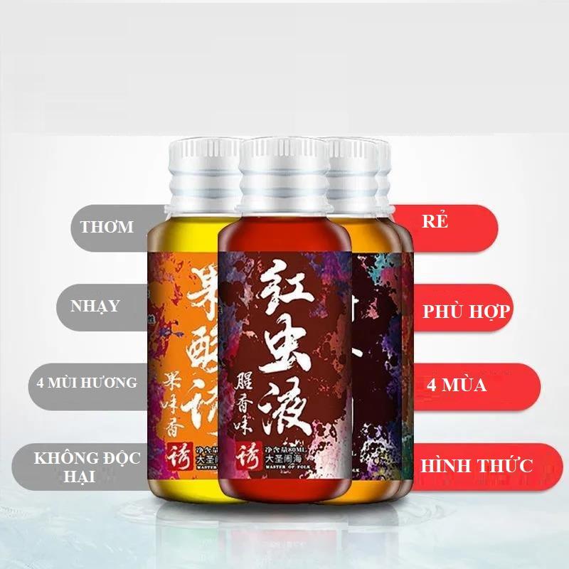 Bộ 4 Chai tinh mùi dụ cá TỨ THIÊN NGƯ 60ml thích hợp câu đơn, câu đài, câu lancer,...- HM2K MALL