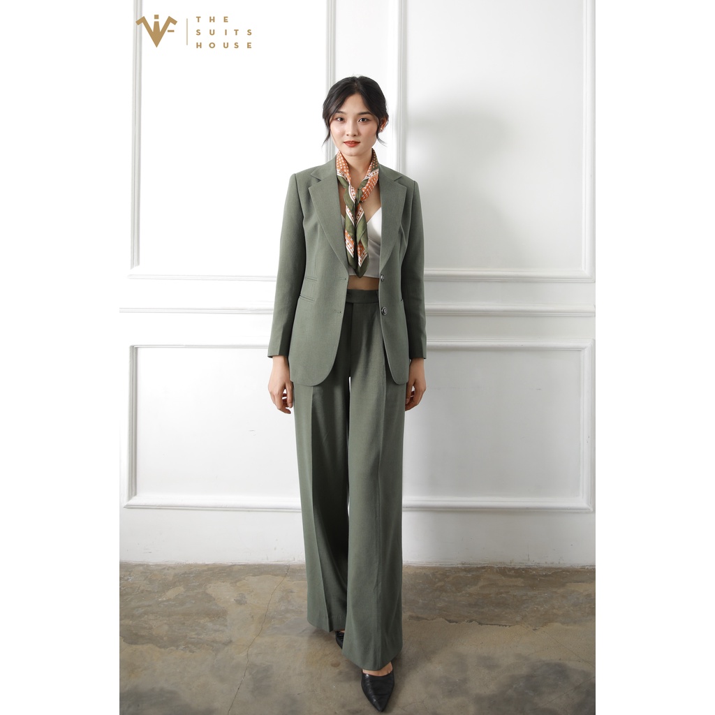 Bộ Vest Nữ Cổ Điển THE SUITS HOUSE Xanh Rêu Ống Rộng