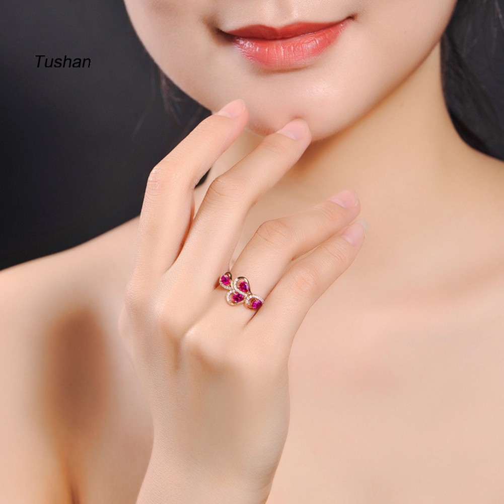 Nhẫn Hợp Kim Đính Đá Ruby Nhân Tạo Hình Chiếc Lá Thời Trang Cho Nữ