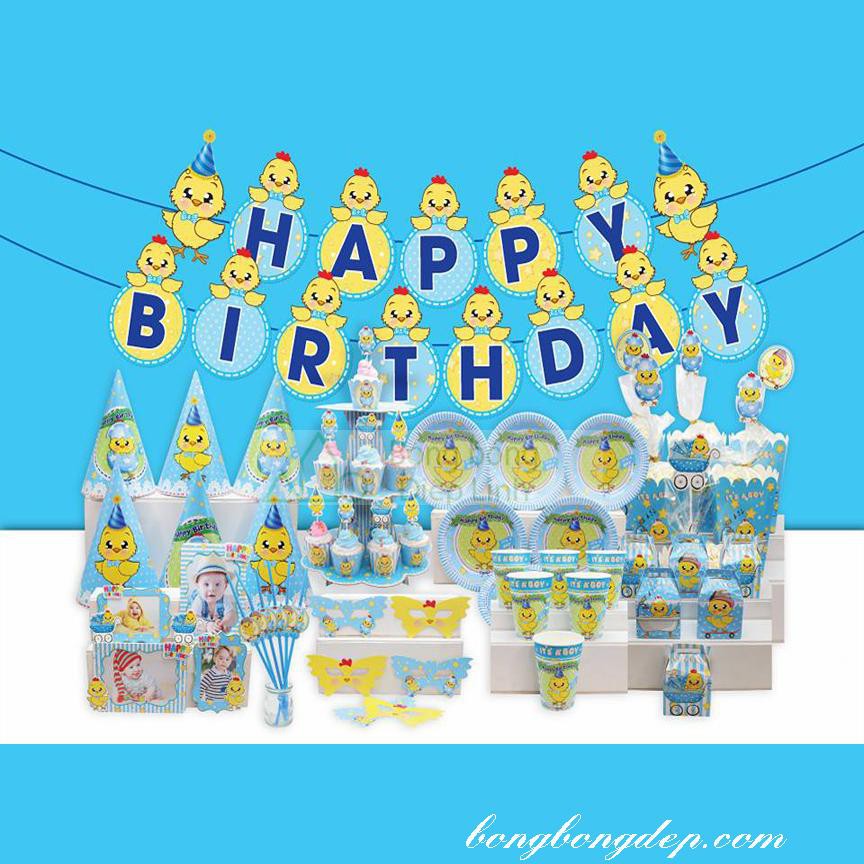 set gà xanh phụ kiện trang trí sinh nhật thôi nôi mega mini - Chips Happy Birthday bé trai