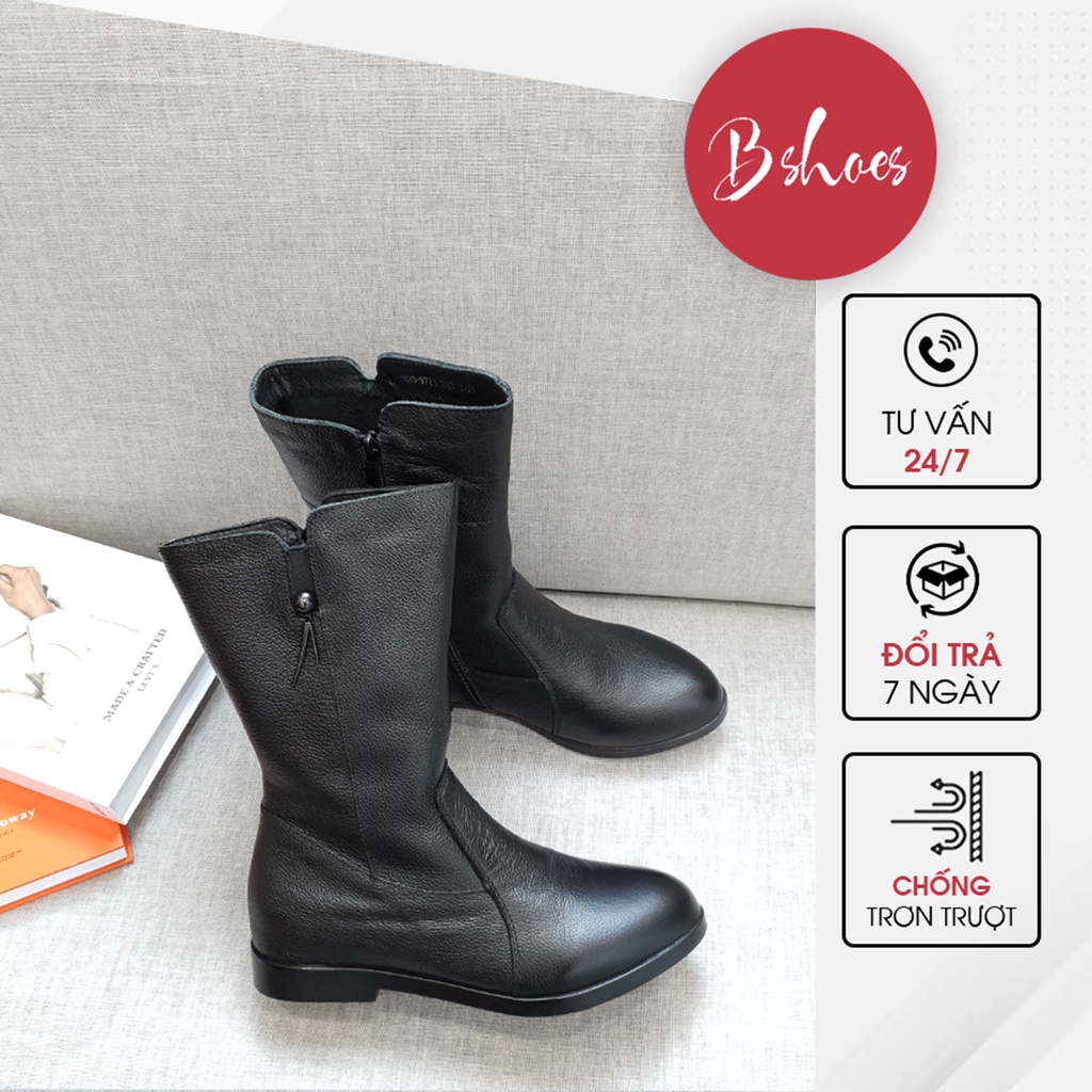 Giày Boot Nữ Da Mềm B SHOES, Bốt Cổ Lửng Siêu Cá Tính, Mũi Tròn Độn Đế B15