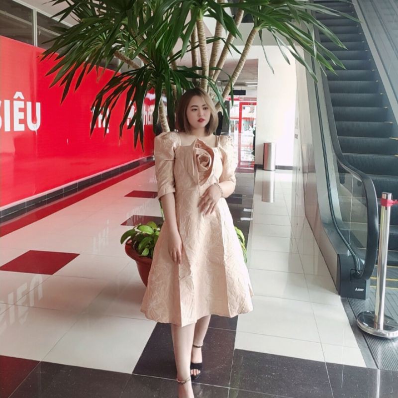 Đầm Bigsize 60-100 kg ❣️FREE SHIP❣️ Đầm hoa xếp D575 60-100 kg