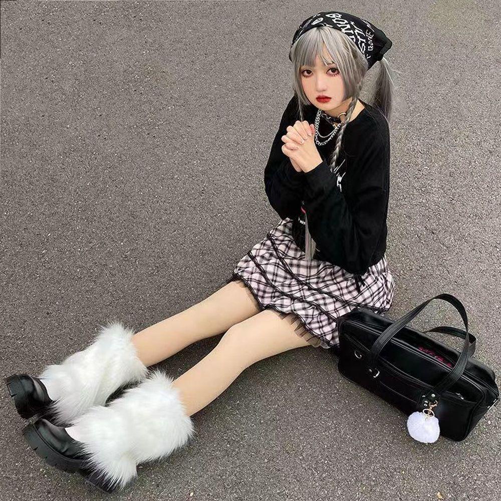 Vớ Dài Đến Đầu Gối Phối Lông Giả Màu Trơn Thời Trang Phong Cách Gothic Lolita Dành Cho Nữ