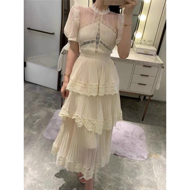 Đầm  Maxi Phối Ren Tầng Dập Li l